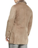 Twin-Face Lamb Suede Jacket w/Shearling Collar, Taupe