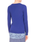 Lace-Hem Crewneck Sweater, Royal Blue