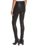 High-Rise Lace-Up Leather Jeans, Black