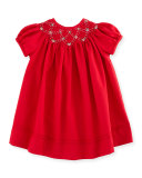 Smocked Twill Bishop Dress, Red, Size 3-24 Months