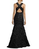Penelope Rosette Jacquard Mermaid Gown, Black