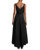 Sleeveless V-Neck Corded Lace Gown, Black