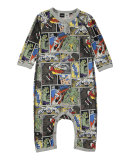 Fleming Cartoon Jersey Coverall, Gray/Multicolor, Size 3-12 Months