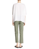 Crepe Silk Rib-Neck Drop-Shoulder Tee