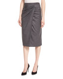 Faux-Wrap Midi Skirt, Flannel