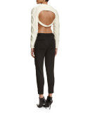 Cropped Wool Open-Back Sweater, Chalk