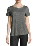 Sam Herringbone-Embellished Tee, Gray