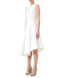 Sleeveless Half-Zip Asymmetric Dress, Cream