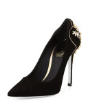 Crystal Suede 105mm Pump, Black