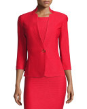 Lattice Pique Knit 3/4-Sleeve Jacket, Hibiscus