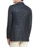 Hawthorne Windowpane Two-Button Sport Coat, Royal Emerald
