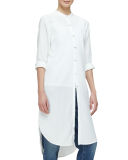 Mandarin-Collar Calf-Length Shirt