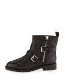 Griffin Buckle Leather Bootie, Black