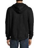 Coated Moto Zip-Front Hoodie, Black