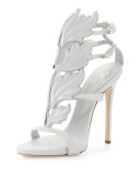 Coline Wings Suede High-Heel Sandal, White