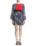 Flutter-Sleeve Daisy-Chain Print Dress, Daisy Chain