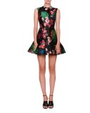 Tropical Dream Brocade Sleeveless Dress, Black/Multi