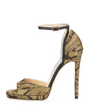 Pearl Moire Ankle-Wrap 120mm Sandal, Gold/Black