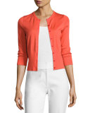 3/4-Sleeve Button-Front Cardigan, Red