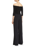 Mel Off-the-Shoulder Leather-Panel Crop Top, Black