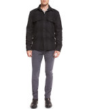 Plaid Wool-Blend Military Shirt Jacket, Black/Gray