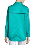 Satin Drawstring-Hem Funnel-Neck Jacket, Laguna