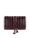 Snakeskin/Velvet Full-Flap Tie Clutch Bag, Bordeaux/Pink