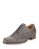 Grained Leather Lace-Up Derby, Pearl