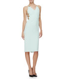 Sleeveless Button-Side Sheath Dress, Mint