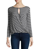Amaryliss Striped Blouson Top, Charcoal/Heath