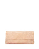 Gotham Crocodile Flap Clutch Bag, Nude Matte