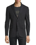 Two-Button Peak-Lapel Striped Jacket, Asphalt Gray