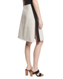 Ribbed-Inset A-Line Skirt, Black