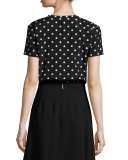 Polka-Dot Short-Sleeve Blouse, Black/White