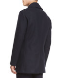 Double-Breasted Wool-Blend Pea Coat, Navy