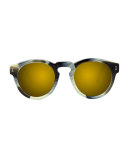 Leonard Round Mirrored Sunglasses, Horn/Gold