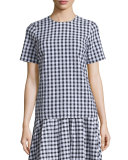 Short-Sleeve Gingham Seersucker Blouse 