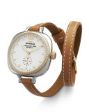 The Gomelsky Two-Tone Watch with Double-Wrap Leather Strap, Natural