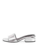 Hollie Metallic Low-Heel Mule Sandal, Silver