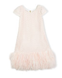Cap-Sleeve Netted Shift Dress, Pink, Size 4-6X