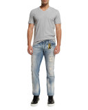 Studded-Pocket Distressed Denim Jeans, Silver