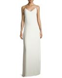 Sleeveless Velvet Slip Gown, Ivory