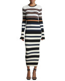 Long-Sleeve Striped Maxi Dress, Harvest White/Multicolor