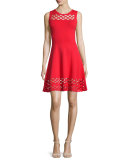 Chain Link Sleeveless Fit-&-Flare Dress, Red