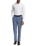 Flat-Front Straight-Leg Wool Trousers, Medium Blue