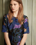 Holly Leaf Half-Sleeve Dress, Lapis/Multi