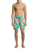 Okoa Octopus-Print Swim Trunks, Blue/Orange