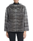 Zip-Front Reversible Fur Jacket, Blue Iris