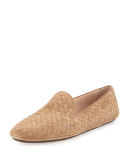 Intrecciato Suede Smoking Slipper, Camel