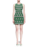 Mixed-Stripe Linen-Blend Mini Dress